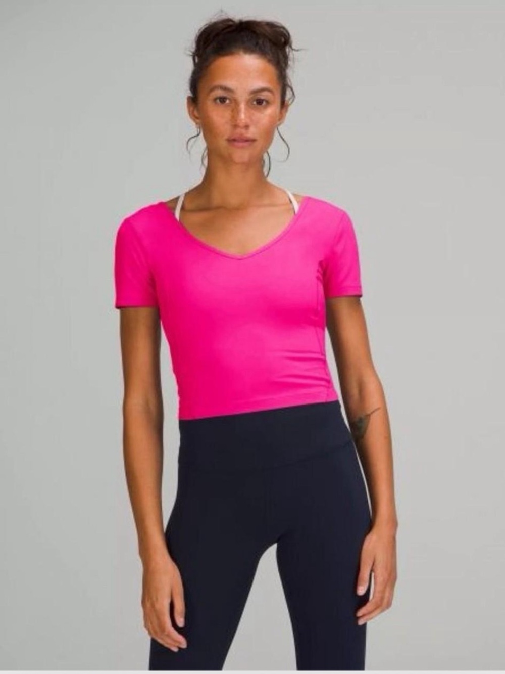 lululemon athletica Bright Pink Cropped V-Neck Short Sleeve Top Align